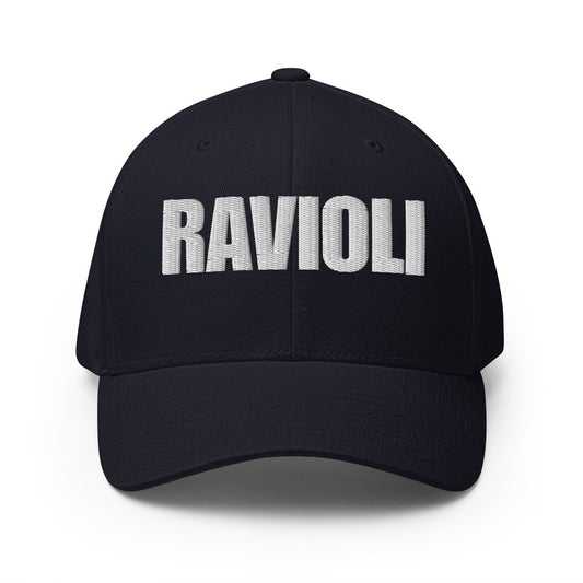 Navy blue ravioli lover hat - This ravioli hat is just what every pasta lover needs. It's a funny foodie hat with a unique embroidered design for ravioli enthusiasts. Eat your favorite ravioli in style and make a statement in this comfortable and unique funny pasta lover hat for foodies. It's also the perfect funny gift for ravioli lovers and foodies of all kinds. 