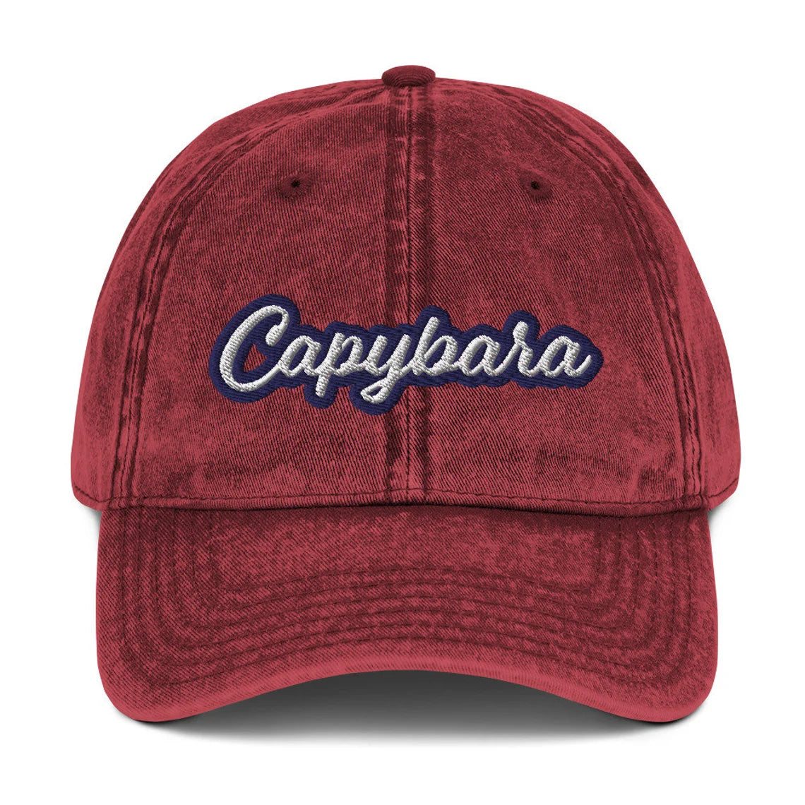 Red capybara dad hat - A Capybara Dad Hat that's trendy and colorful with a unique embroidery. The perfect funny gift for Capybara lovers or unique hat for animal enthusiasts of all kinds. It's a comfortable everyday hat, with an adjustable closure and funky vintage style. Stay weird and make a statement in this funny capybara dad hat.