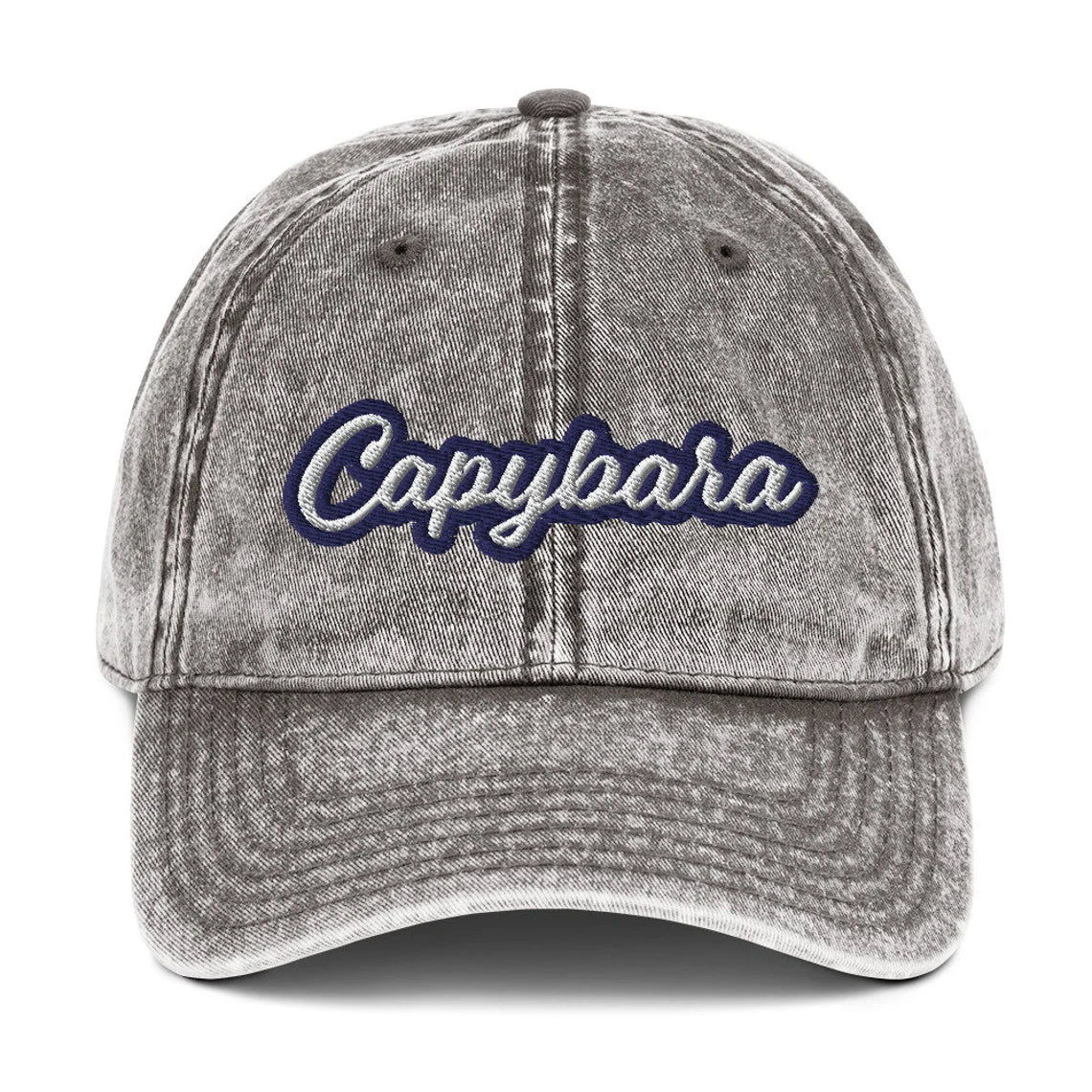 Gray dad hat for capybara lover - A Capybara Dad Hat that's trendy and colorful with a unique embroidery. The perfect funny gift for Capybara lovers or unique hat for animal enthusiasts of all kinds. It's a comfortable everyday hat, with an adjustable closure and funky vintage style. Stay weird and make a statement in this funny capybara dad hat.