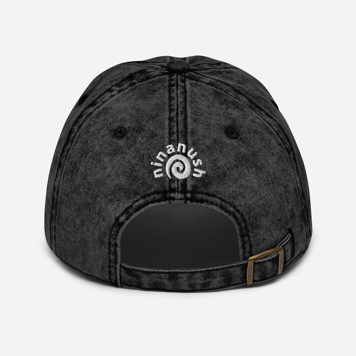 Black of funky chaotic dad hat - This unique dad hat is the ultimate accessory for those who embrace the chaos! It's a funny dad hat with a washed out denim vintage style look and a unique embroidery. Wear it as an fashionable everyday hat or give it as a gift for wild friends. Add a little personality to your look with our funny clothing and accessories. 