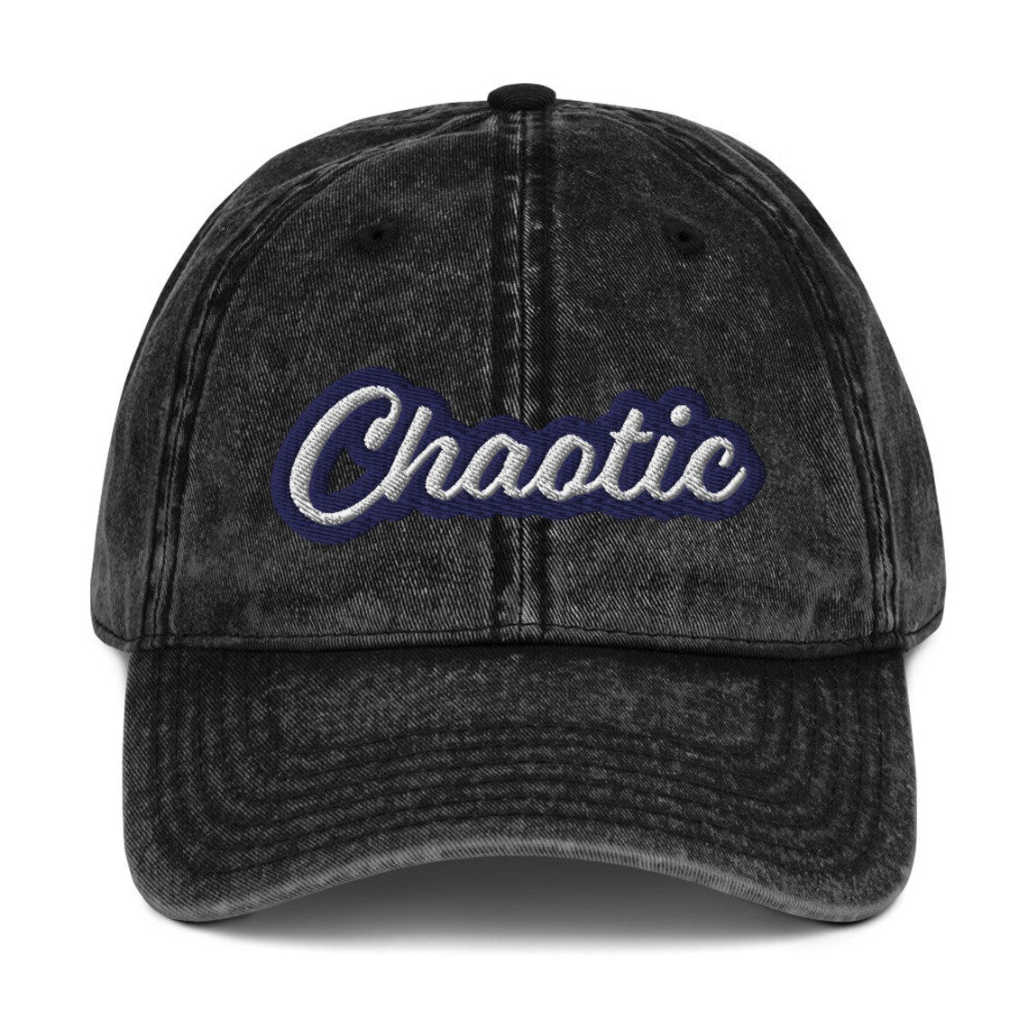 Stay wild in a chaotic dad hat - This unique dad hat is the ultimate accessory for those who embrace the chaos! It's a funny dad hat with a washed out denim vintage style look and a unique embroidery. Wear it as an fashionable everyday hat or give it as a gift for wild friends. Add a little personality to your look with our funny clothing and accessories. 