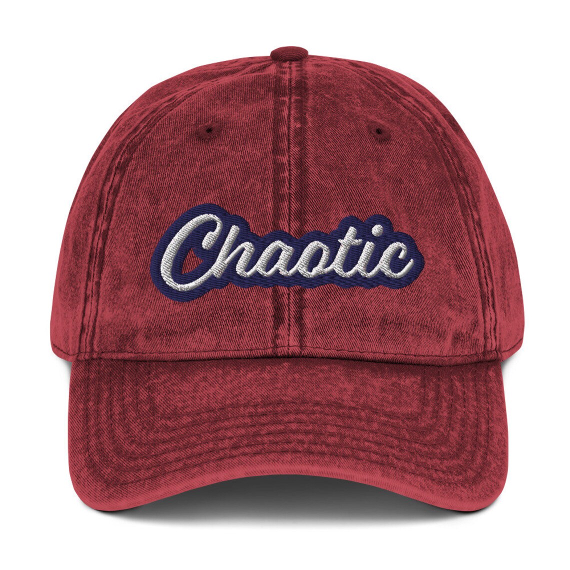 Maroon vintage style dad hat - This unique dad hat is the ultimate accessory for those who embrace the chaos! It's a funny dad hat with a washed out denim vintage style look and a unique embroidery. Wear it as an fashionable everyday hat or give it as a gift for wild friends. Add a little personality to your look with our funny clothing and accessories. 