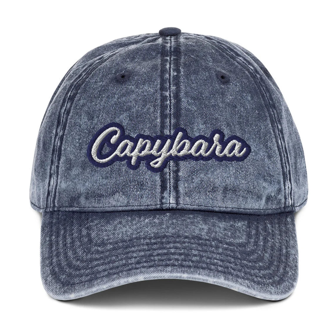 Blue capybara hat - A Capybara Dad Hat that's trendy and colorful with a unique embroidery. The perfect funny gift for Capybara lovers or unique hat for animal enthusiasts of all kinds. It's a comfortable everyday hat, with an adjustable closure and funky vintage style. Stay weird and make a statement in this funny capybara dad hat.