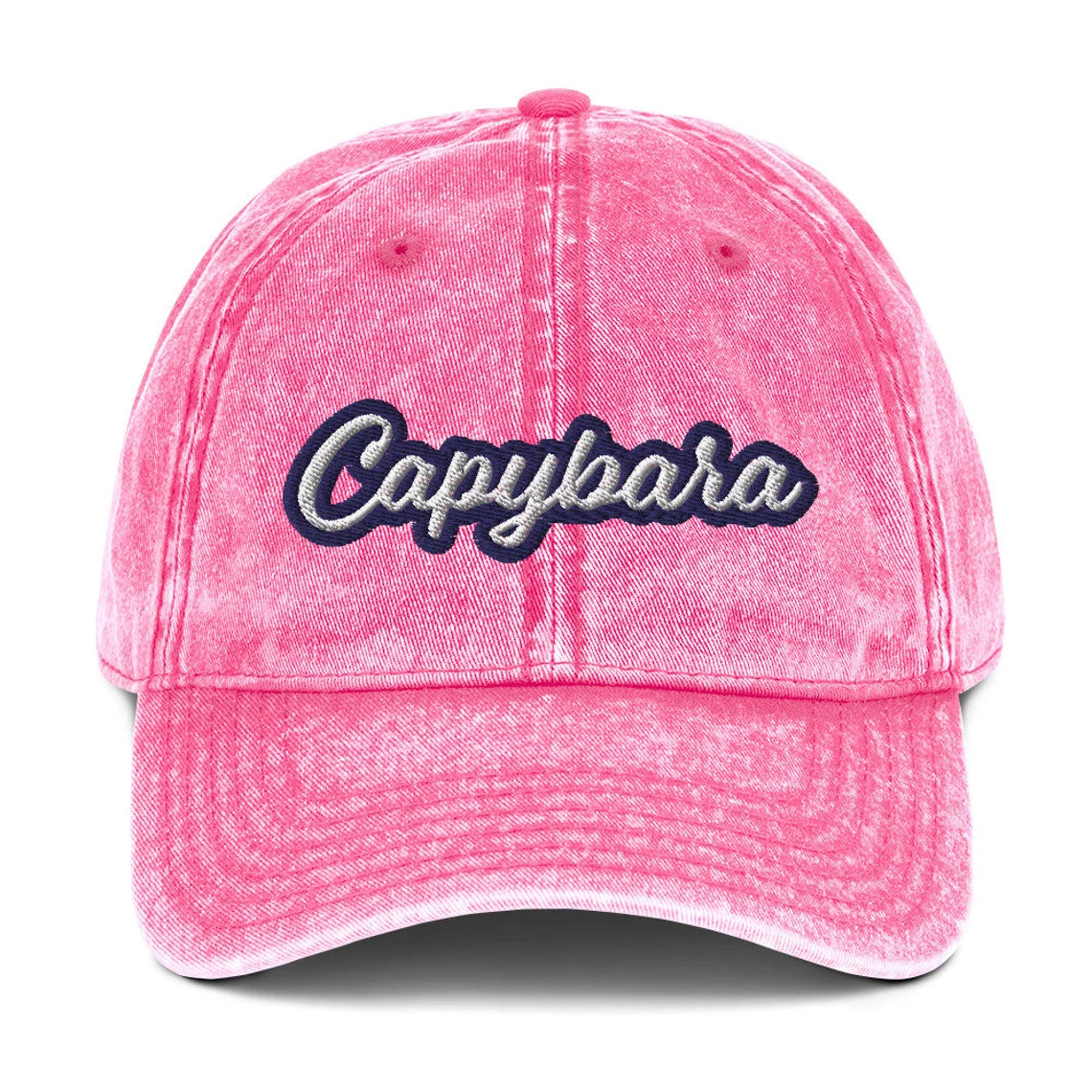 Pink capybara dad hat - A Capybara Dad Hat that's trendy and colorful with a unique embroidery. The perfect funny gift for Capybara lovers or unique hat for animal enthusiasts of all kinds. It's a comfortable everyday hat, with an adjustable closure and funky vintage style. Stay weird and make a statement in this funny capybara dad hat.