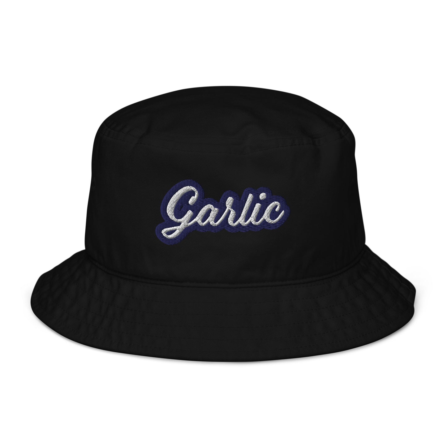 Black bucket hat for foodies and garlic lovers - The funny foodie bucket hat! Made from organic cotton and featuring unique embroidery, this trendy foodie bucket hat is a must-have for garlic enthusiasts. Celebrate your individuality while making a bold statement about your passion for garlic. Eat garlic in style and turn heads with this perfect hat for all garlic lovers!