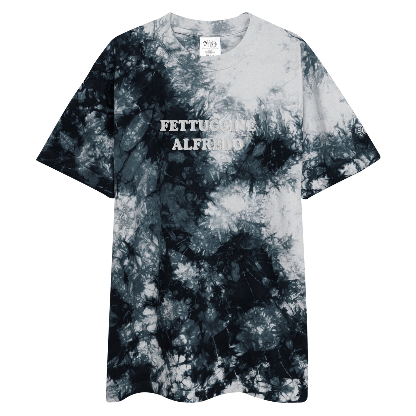 Black and White Tie Dye Fettuccine Alfredo T-Shirt - Love fettuccine Alfredo? Looking for a funny pasta t-shirt? Our Fettuccine Alfredo T-Shirt is just what you need. This tie dye t-shirt is perfect for everyday streetwear or a gift for a pasta enthusiast.