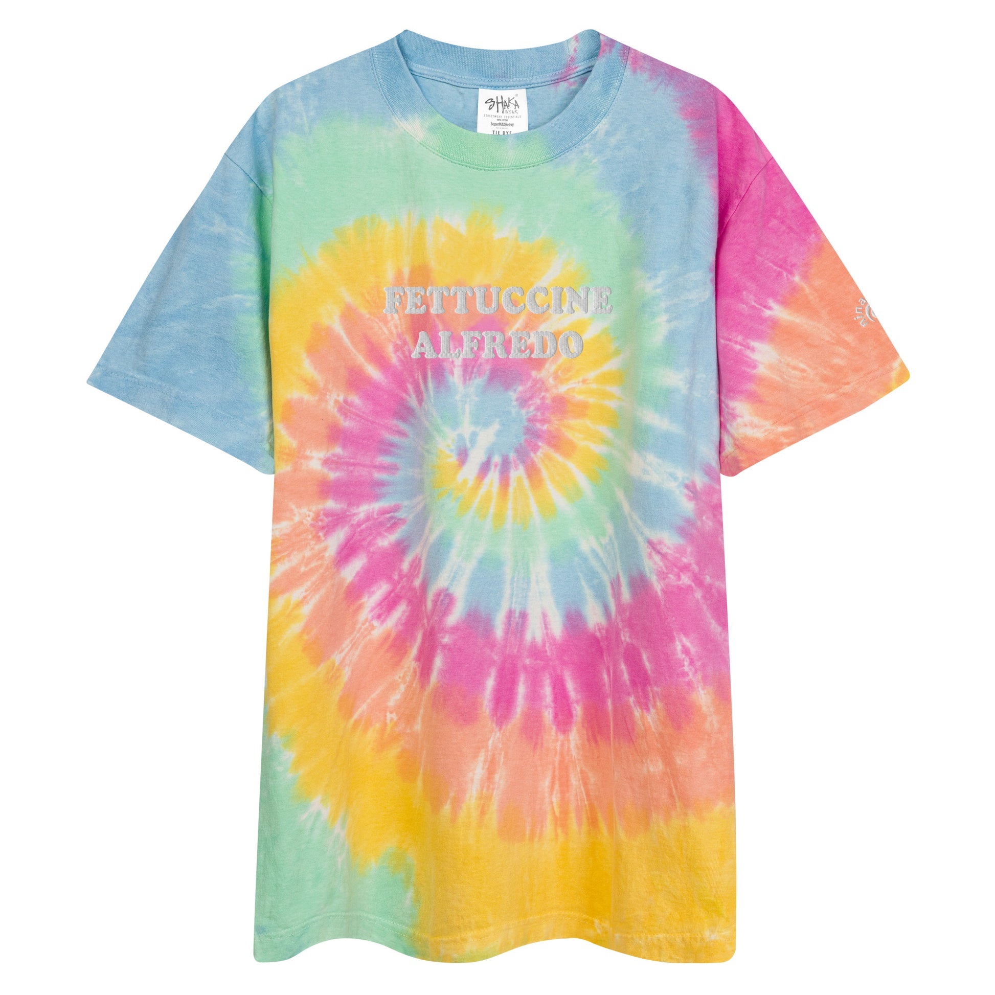 Classic Tie Dye Fettuccine Alfredo T-Shirt - Love fettuccine Alfredo? Looking for a funny pasta t-shirt? Our Fettuccine Alfredo T-Shirt is just what you need. This tie dye t-shirt is perfect for everyday streetwear or a gift for a pasta enthusiast.