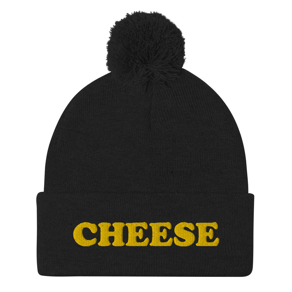 Black Embroidered Cheese Beanie from Nina's Funky Shop by ninanush - Do you love cheese? Looking for a funny foodie gift? This warm and cozy, embroidered beanie is just what you need. It's a classic pom pom beanie with "Cheese", expertly embroidered on the front. The perfect funny beanie for cheese lovers and foodies of all kinds. Eat cheese in style in our funky cheese enthusiast hats.