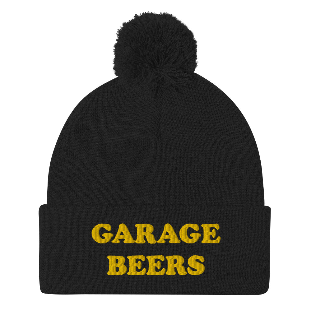 Black Garage Beers Beanie from Nina's Funky Shop - Love beer? Looking for a funny gift for a friend? This warm and cozy, embroidered beer beanie is just what you need. It's a classic pom pom beanie with "garage beers", expertly embroidered on the front. The perfect funny beanie for beer lovers. Celebrate your favorite foods in our funky foodie apparel.