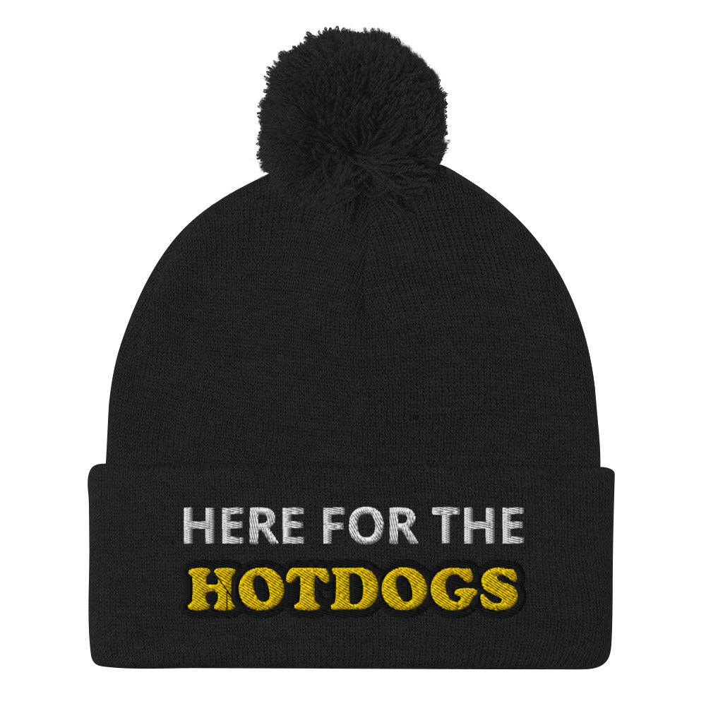 Black here for the hotdogs beanie - Do you love hotdogs? Looking for a funny gift for a friend? This is just the hat for you! It's a cozy and comfortable beanie that comes in a variety of colors with "Here For The Hotdogs", expertly embroidered on the front. The perfect funny beanie for game day, a warm hat for BBQs or a funny accessory for everyday foodies.