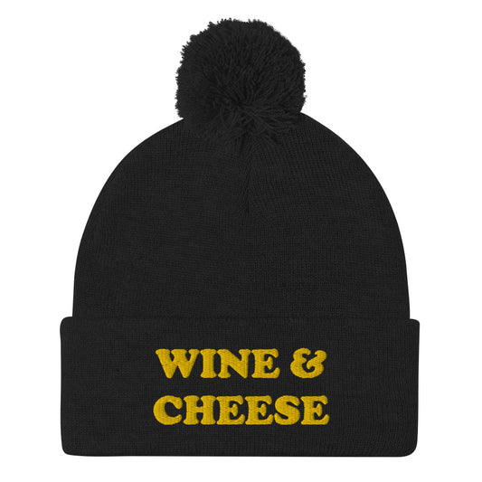 Black Wine and Cheese Beanie - Love Wine and Cheese? Looking for a funny gift for a foodie? This warm and cozy beanie is just for you! It comes in a variety of colors with "Wine & Cheese", expertly embroidered on the front. The perfect hat for foodies of all kinds.