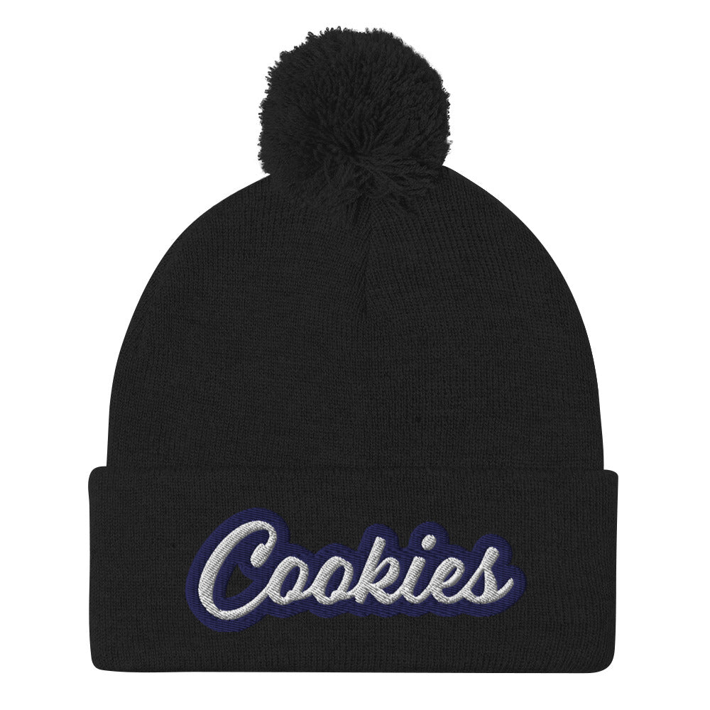 Black Cookie Hat - Love Cookies? Looking for a gift for a foodie? This cookies hat is just for you! It's a warm and cozy beanie with a classic pom pom on top and "Cookies", expertly embroidered on the front. Designed by Nina and made just for you! Looking for something personalized? A different embroidery color? Shoot us an email or check out our customizable apparel!