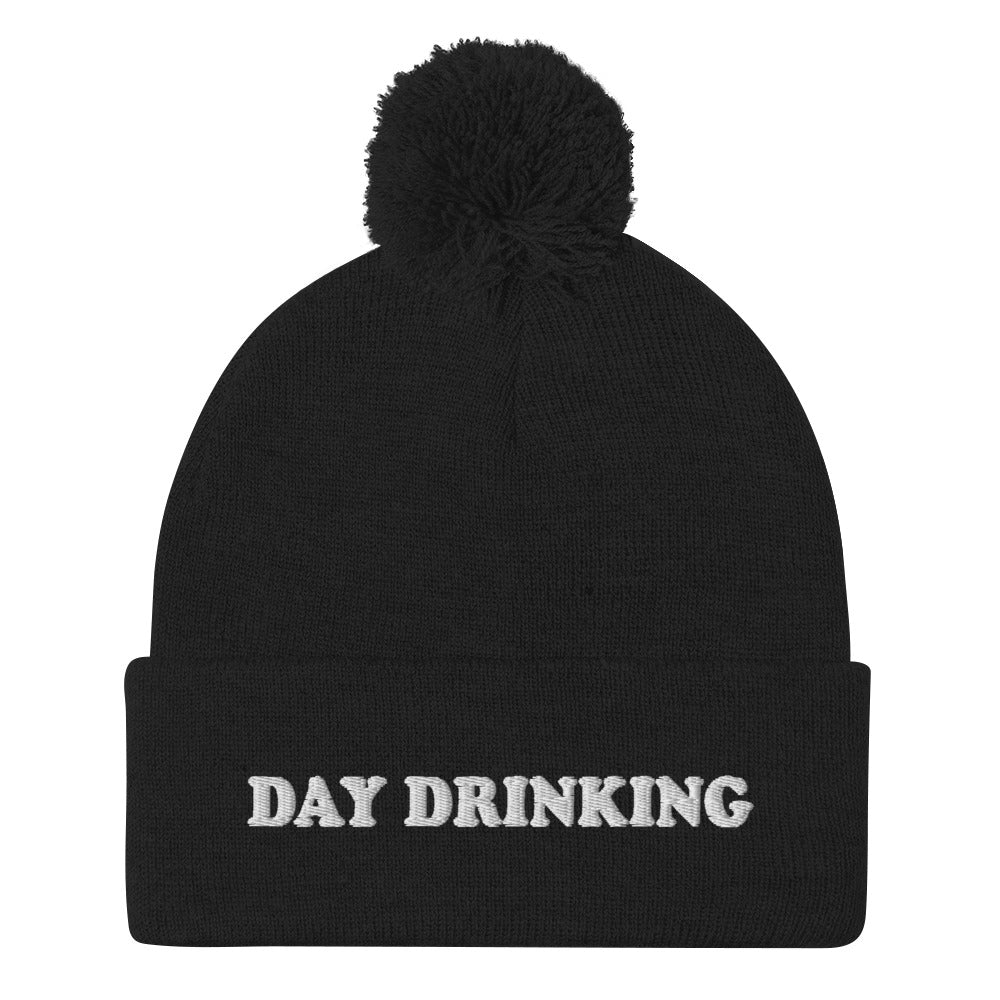 Black Day Drinking Hat - A warm and cozy day drinking hat. Embroidered and made just for you! Looking for something personalized? A different embroidery color? Shoot us an email or check out our customizable apparel!