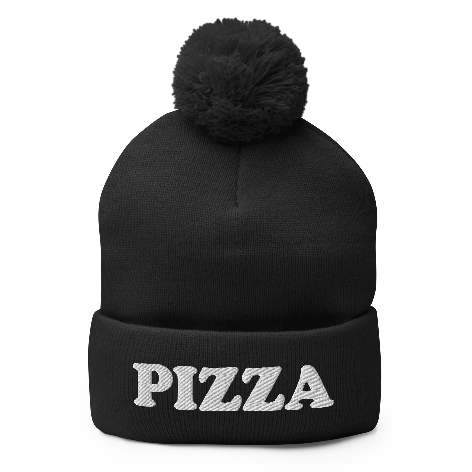 Black Pizza Beanie - Are you a pizza enthusiast? Looking for a gift for a foodie? Our Pizza Beanie is comfortable, warm and expertly embroidered just for you. It's a funny beanie with a pom pom on top, perfect for everyday streetwear for pizza lovers and foodies of all kinds.