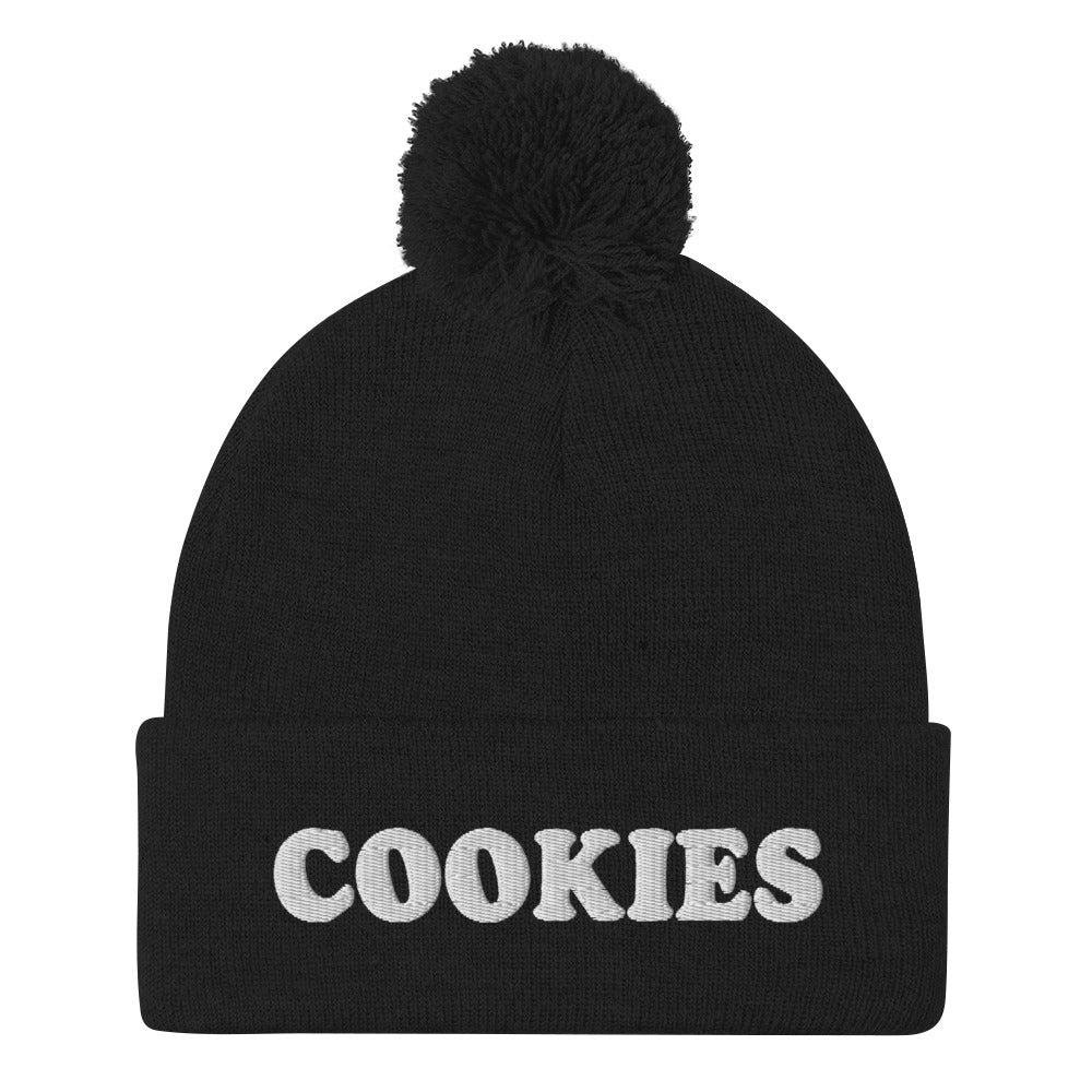 Black Cookies Beanie - Love cookies? Looking for a funny gift for a foodie? Our Cookies Beanie is comfortable, cozy and expertly embroidered just for you. It's a classic beanie with a pom pom on top, perfect for everyday streetwear for cookie lovers and foodies of all kinds.