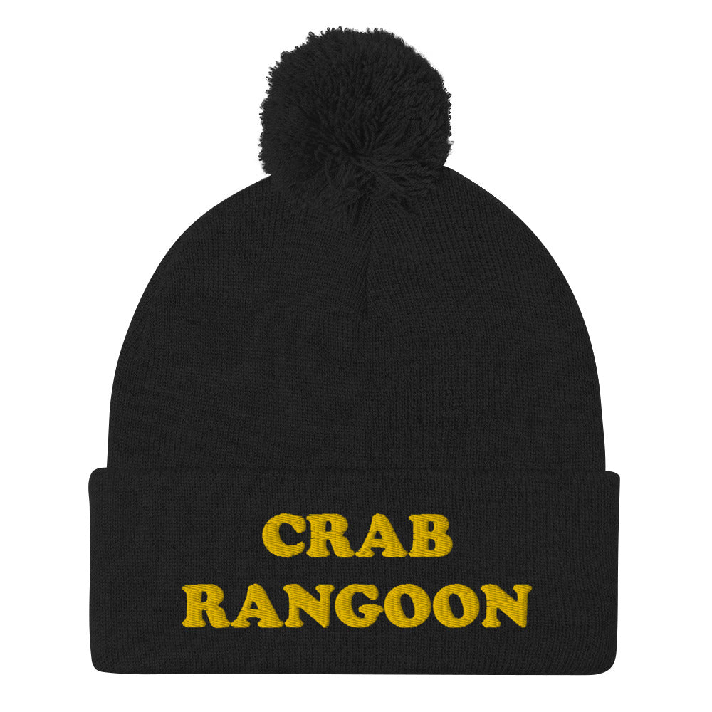 Black Crab Rangoon Beanie - Love Crab Rangoon? Looking for a funny gift for a foodie? Our Crab Rangoon Beanie is comfortable, cozy and expertly embroidered just for you. It's a classic beanie with a pom pom on top. Perfect for everyday streetwear for Crab Rangoon lovers and foodies of all kinds.