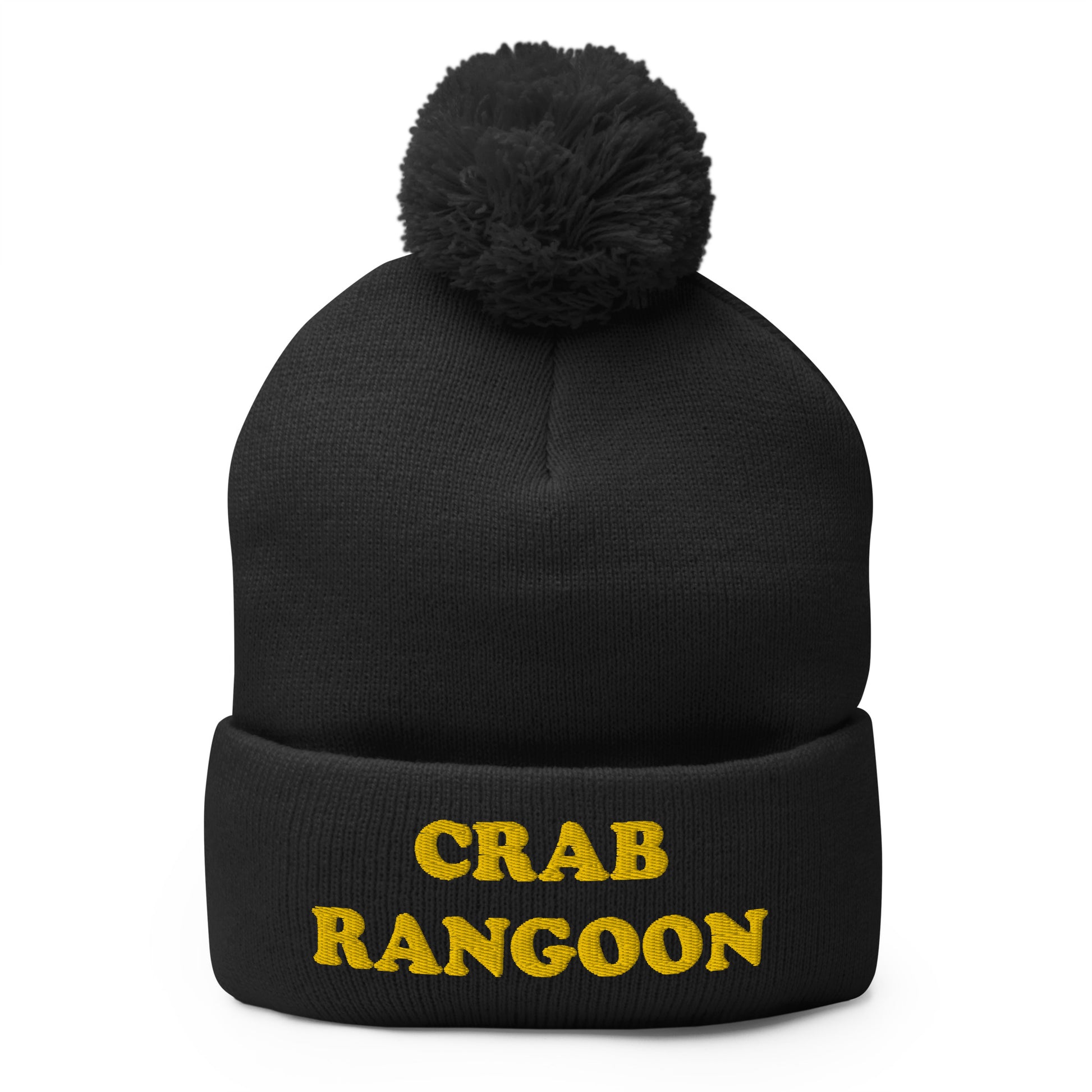 Black Crab Rangoon Beanie - Love Crab Rangoon? Looking for a funny gift for a foodie? Our Crab Rangoon Beanie is comfortable, cozy and expertly embroidered just for you. It's a classic beanie with a pom pom on top. Perfect for everyday streetwear for Crab Rangoon lovers and foodies of all kinds.