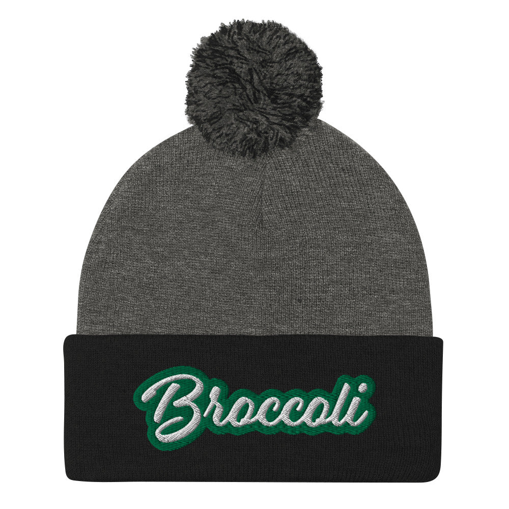 Dark Gray and Black Broccoli Beanie - Love broccoli? Looking for a weird gift for a foodie? This broccoli hat is just for you! It's a warm and cozy beanie with a classic pom pom on top and "broccoli", expertly embroidered on the front.