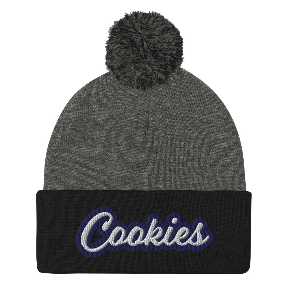 Black and Gray Cookie Hat - Love Cookies? Looking for a gift for a foodie? This cookies hat is just for you! It's a warm and cozy beanie with a classic pom pom on top and "Cookies", expertly embroidered on the front. Designed by Nina and made just for you! Looking for something personalized? A different embroidery color? Shoot us an email or check out our customizable apparel!