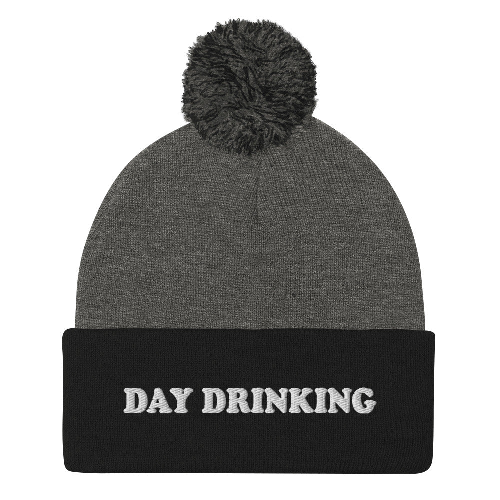 Black and Gray Day Drinking Hat - A warm and cozy day drinking hat. Embroidered and made just for you! Looking for something personalized? A different embroidery color? Shoot us an email or check out our customizable apparel!