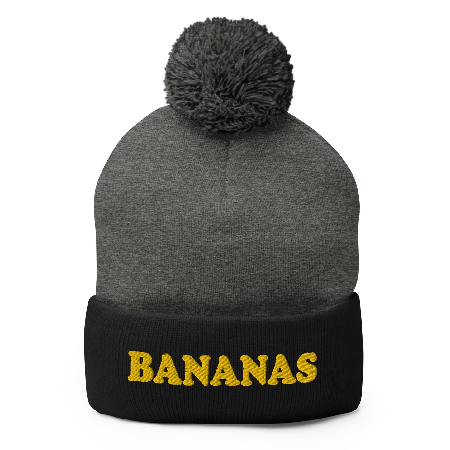 Gray and Black Bananas Beanie - Our Bananas Beanie is comfortable and warm with a classic pom pom on top.