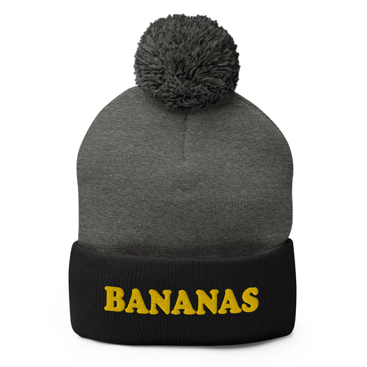 Gray and Black Bananas Beanie - Our Bananas Beanie is comfortable and warm with a classic pom pom on top.