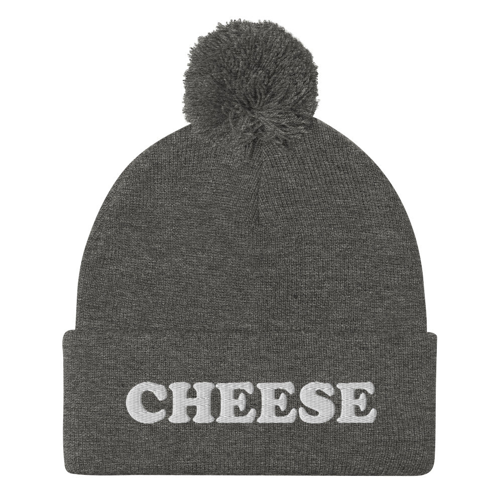 Gray Embroidered Cheese Beanie from Nina's Funky Shop by ninanush - Do you love cheese? Looking for a funny foodie gift? This warm and cozy, embroidered beanie is just what you need. It's a classic pom pom beanie with "Cheese", expertly embroidered on the front. The perfect funny beanie for cheese lovers and foodies of all kinds. Eat cheese in style in our funky cheese enthusiast hats.