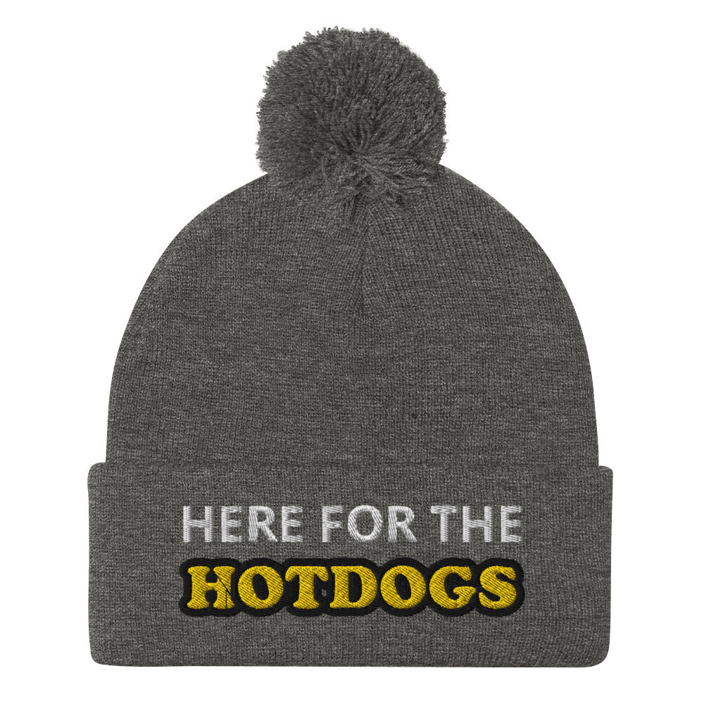 Gray here for the hotdogs beanie - Do you love hotdogs? Looking for a funny gift for a friend? This is just the hat for you! It's a cozy and comfortable beanie that comes in a variety of colors with "Here For The Hotdogs", expertly embroidered on the front. The perfect funny beanie for game day, a warm hat for BBQs or a funny accessory for everyday foodies.