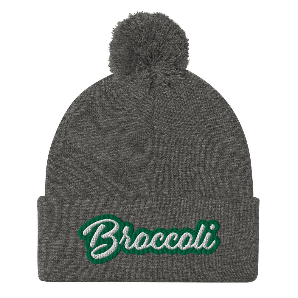 Dark Gray Broccoli Beanie - Love broccoli? Looking for a weird gift for a foodie? This broccoli hat is just for you! It's a warm and cozy beanie with a classic pom pom on top and "broccoli", expertly embroidered on the front.