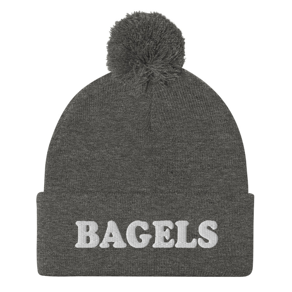 Gray Bagels Beanie -Are you a bagel enthusiast? Looking for a gift for a foodie? Our Bagels Beanie is comfortable, cozy and expertly embroidered just for you. It's a funny beanie with a pom pom on top, perfect for everyday streetwear for bagel lovers and foodies of all kinds.