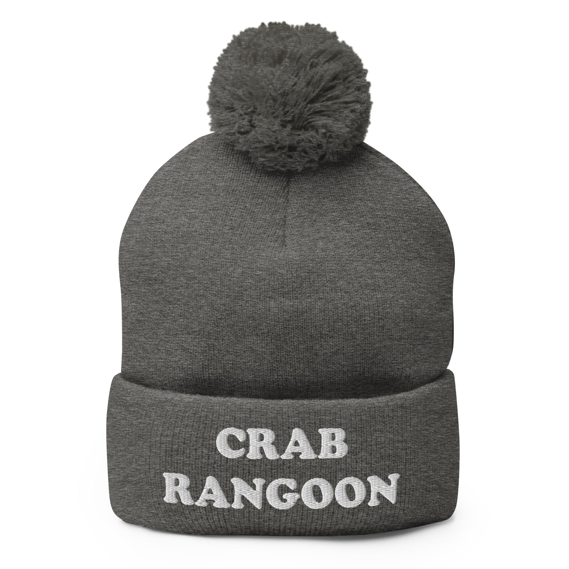 Gray Crab Rangoon Beanie - Love Crab Rangoon? Looking for a funny gift for a foodie? Our Crab Rangoon Beanie is comfortable, cozy and expertly embroidered just for you. It's a classic beanie with a pom pom on top. Perfect for everyday streetwear for Crab Rangoon lovers and foodies of all kinds.