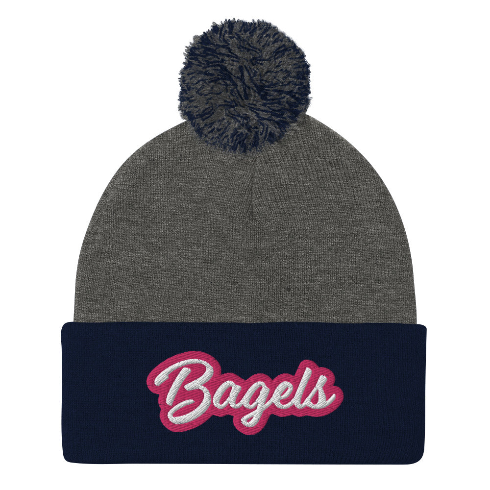 Navy and gray bagel beanie - Calling all bagel babes! Stay warm and make a statement in our pink and white embroidered beanie for bagel lovers. This funny foodie hat stands out and comes in a variety of colors. It's a unique bagel beanie that's comfortable and made just for you. Eat bagels in style or give it as a funny gift for bagel enthusiasts. 