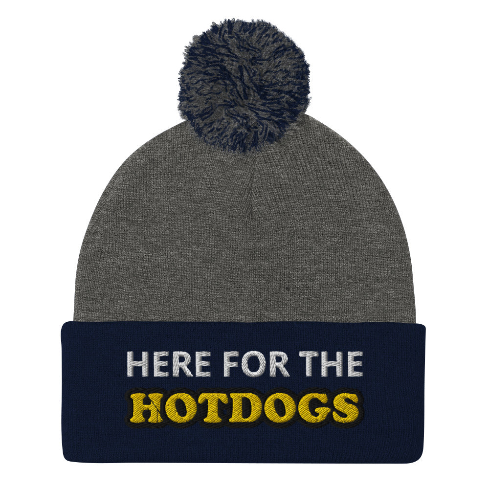 Gray and Navy here for the hotdogs beanie - Do you love hotdogs? Looking for a funny gift for a friend? This is just the hat for you! It's a cozy and comfortable beanie that comes in a variety of colors with "Here For The Hotdogs", expertly embroidered on the front. The perfect funny beanie for game day, a warm hat for BBQs or a funny accessory for everyday foodies.