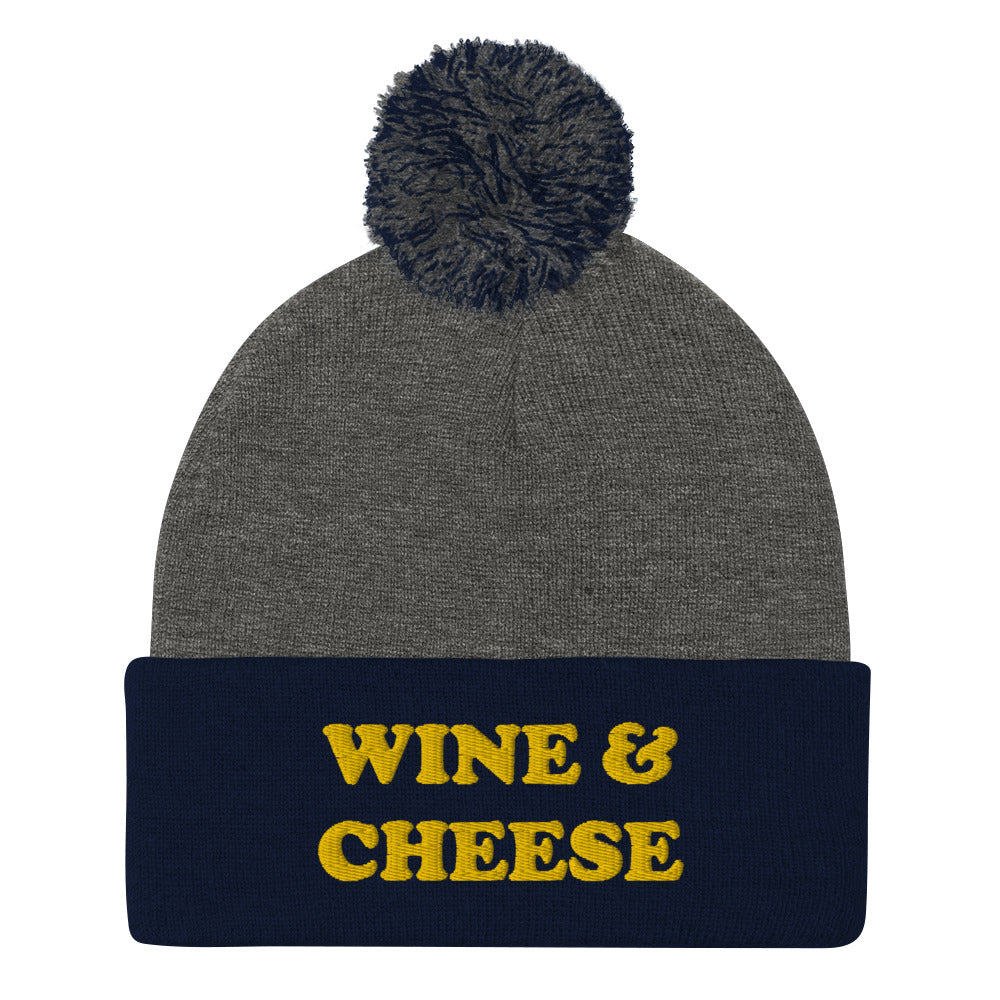 Navy and Gray Wine and Cheese Beanie - Love Wine and Cheese? Looking for a funny gift for a foodie? This warm and cozy beanie is just for you! It comes in a variety of colors with "Wine & Cheese", expertly embroidered on the front. The perfect hat for foodies of all kinds.