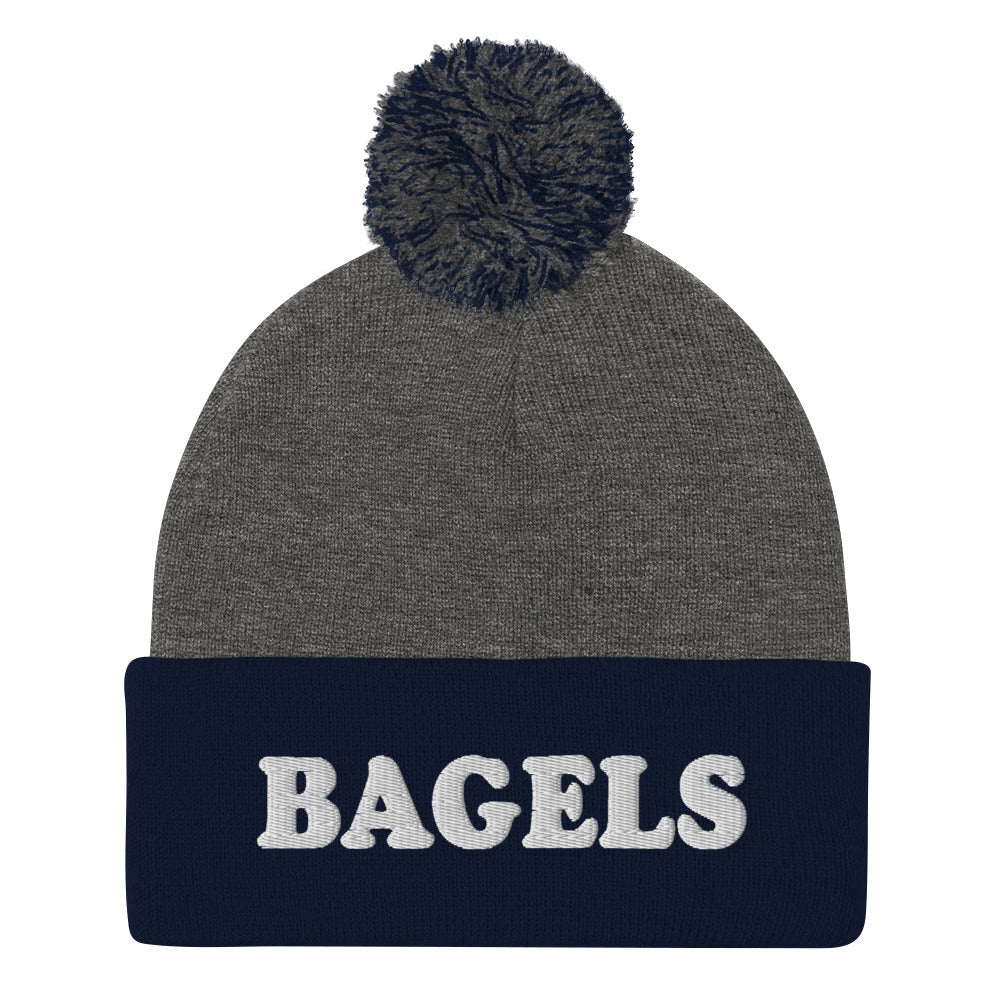 Black and Gray Bagels Beanie -Are you a bagel enthusiast? Looking for a gift for a foodie? Our Bagels Beanie is comfortable, cozy and expertly embroidered just for you. It's a funny beanie with a pom pom on top, perfect for everyday streetwear for bagel lovers and foodies of all kinds.