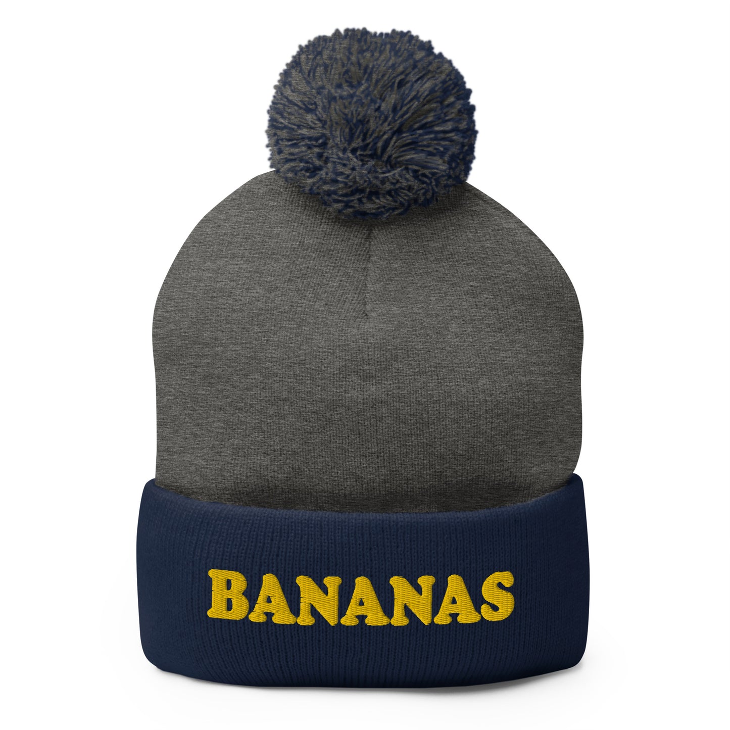 Navy and Gray Bananas Beanie - Our Bananas Beanie is comfortable and warm with a classic pom pom on top.