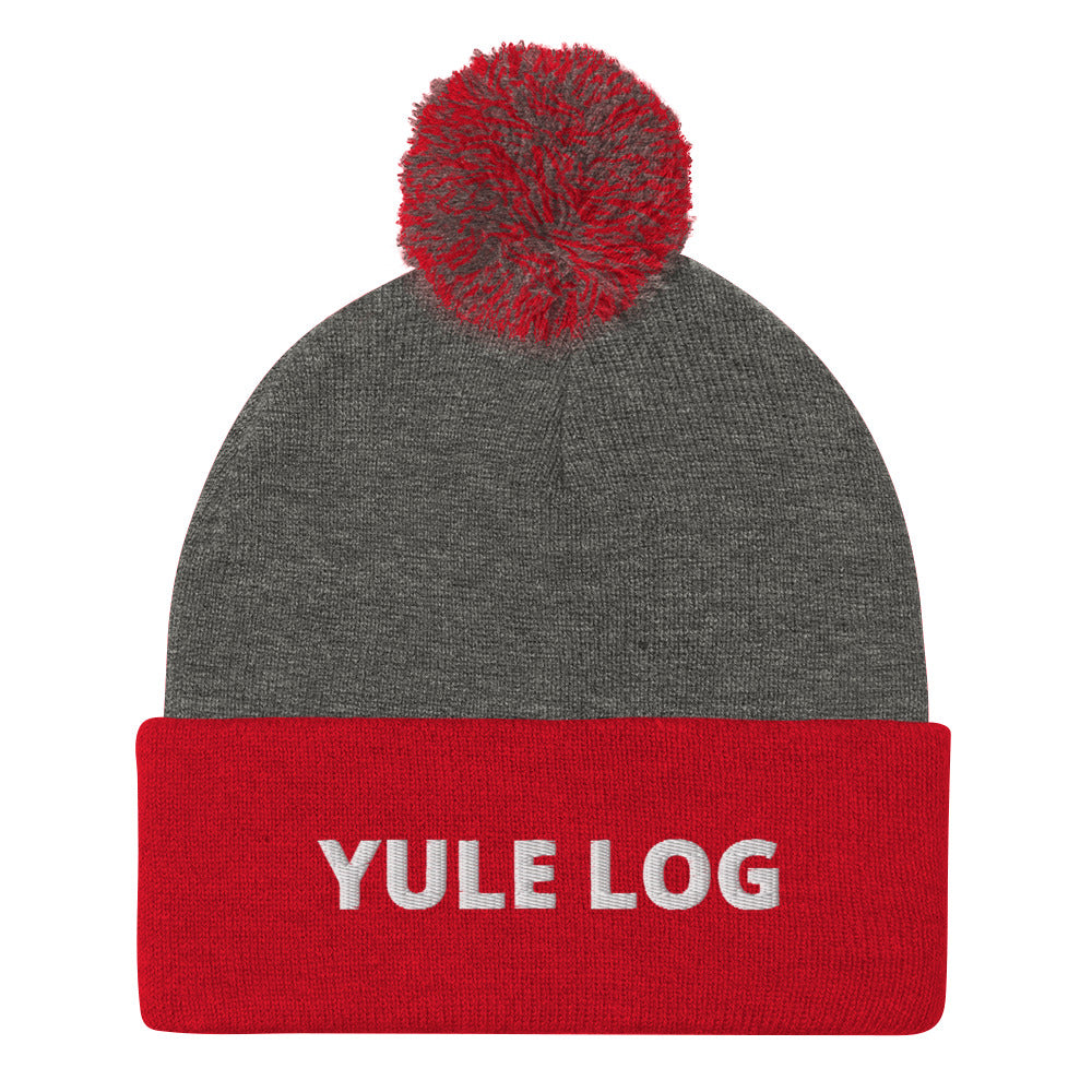 Red and Gray Yule Log Beanie from Nina's Funky Shop by ninanush - Do you love yule logs? Looking for a funny holiday hat? This warm and cozy, embroidered pom pom beanie is just what you need. Celebrate your favorite foods in style with this funny foodie Beanie with "Yule Log", expertly embroidered on the front. The perfect funny holiday gift or Christmas beanie for yule log lovers.