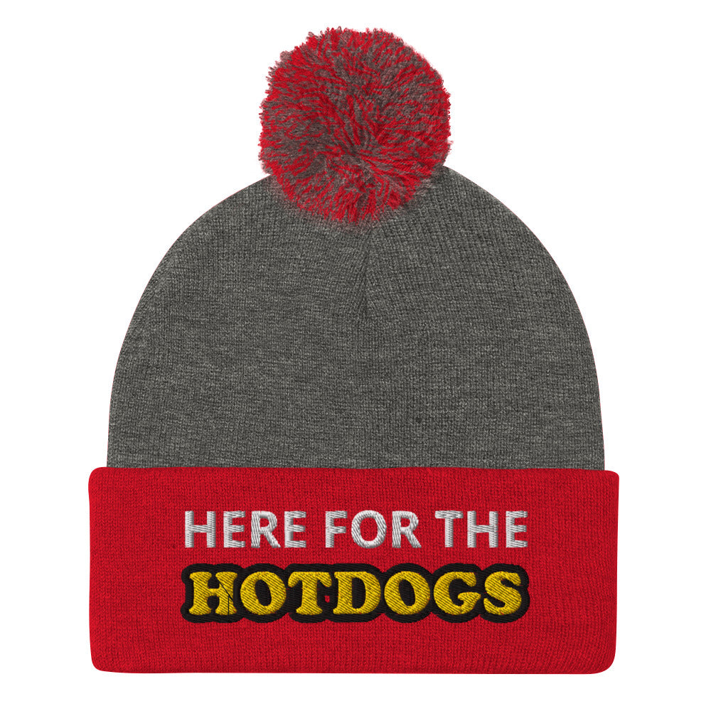 Red and gray here for the hotdogs beanie - Do you love hotdogs? Looking for a funny gift for a friend? This is just the hat for you! It's a cozy and comfortable beanie that comes in a variety of colors with "Here For The Hotdogs", expertly embroidered on the front. The perfect funny beanie for game day, a warm hat for BBQs or a funny accessory for everyday foodies.