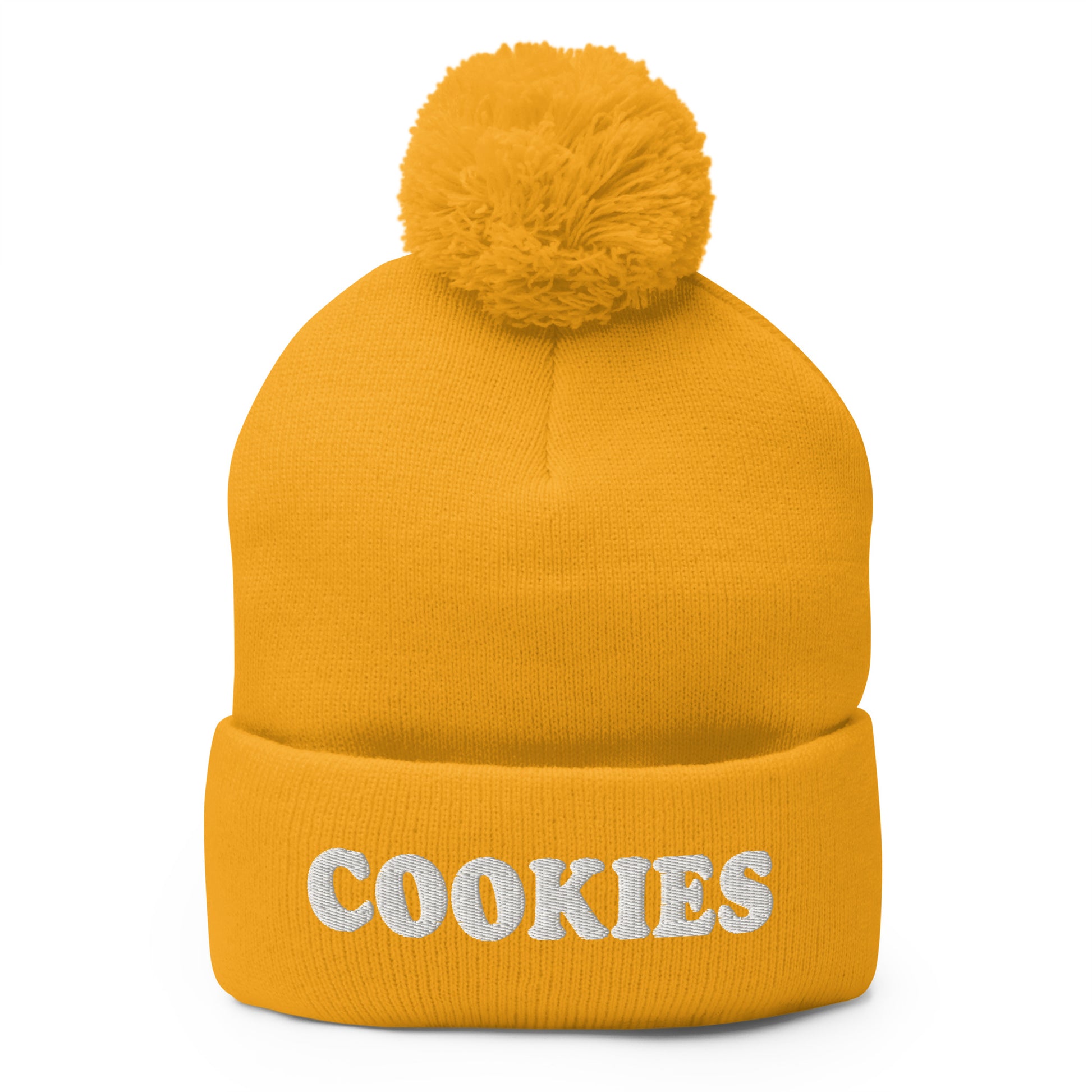 Yellow Cookies Beanie - Love cookies? Looking for a funny gift for a foodie? Our Cookies Beanie is comfortable, cozy and expertly embroidered just for you. It's a classic beanie with a pom pom on top, perfect for everyday streetwear for cookie lovers and foodies of all kinds.