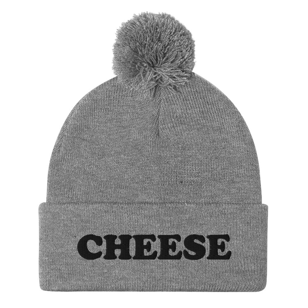 Gray Embroidered Cheese Beanie from Nina's Funky Shop by ninanush - Do you love cheese? Looking for a funny foodie gift? This warm and cozy, embroidered beanie is just what you need. It's a classic pom pom beanie with "Cheese", expertly embroidered on the front. The perfect funny beanie for cheese lovers and foodies of all kinds. Eat cheese in style in our funky cheese enthusiast hats.