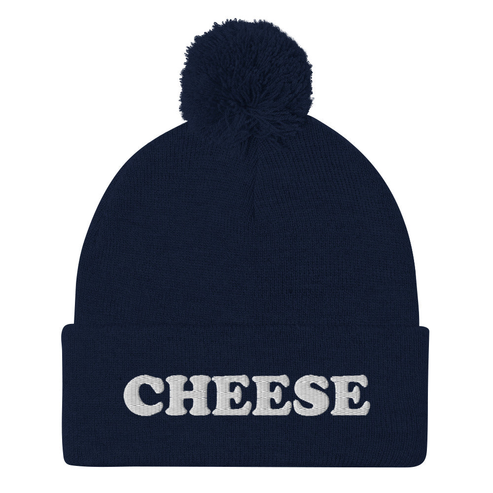 Navy Embroidered Cheese Beanie from Nina's Funky Shop by ninanush - Do you love cheese? Looking for a funny foodie gift? This warm and cozy, embroidered beanie is just what you need. It's a classic pom pom beanie with "Cheese", expertly embroidered on the front. The perfect funny beanie for cheese lovers and foodies of all kinds. Eat cheese in style in our funky cheese enthusiast hats.