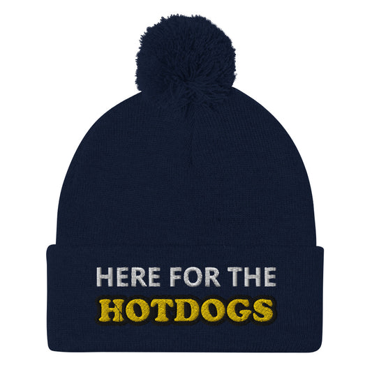 Navy here for the hotdogs beanie - Do you love hotdogs? Looking for a funny gift for a friend? This is just the hat for you! It's a cozy and comfortable beanie that comes in a variety of colors with "Here For The Hotdogs", expertly embroidered on the front. The perfect funny beanie for game day, a warm hat for BBQs or a funny accessory for everyday foodies.