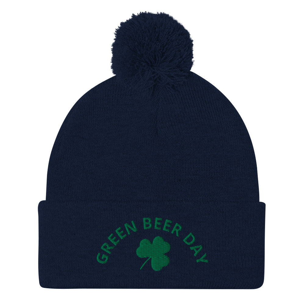 Navy Green Beer Hat for St. Patrick's Day - This Green Beer Day is warm, cozy and comes in a variety of colors. The perfect funny hat for St. Patrick's Day. Designed by Nina and made just for you! Looking for something personalized? A different embroidery color? Shoot us an email or check out our customizable apparel!