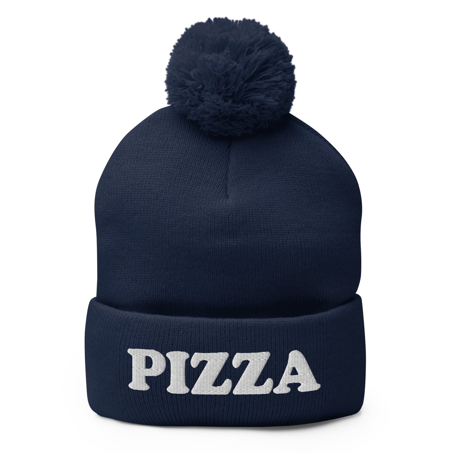 Navy Pizza Beanie - Are you a pizza enthusiast? Looking for a gift for a foodie? Our Pizza Beanie is comfortable, warm and expertly embroidered just for you. It's a funny beanie with a pom pom on top, perfect for everyday streetwear for pizza lovers and foodies of all kinds.