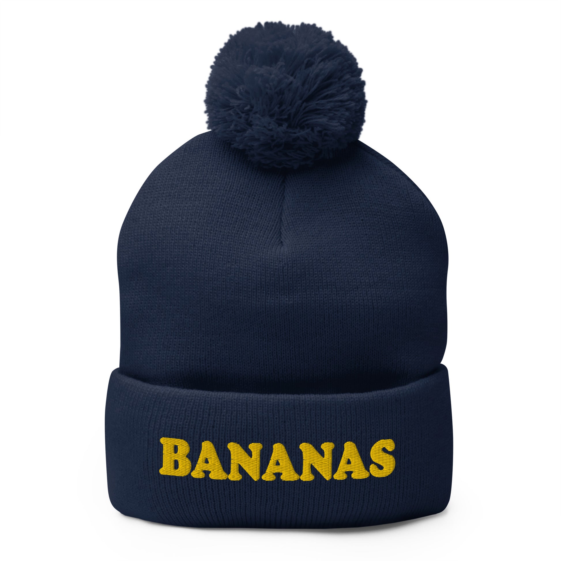 Navy Bananas Beanie - Our Bananas Beanie is comfortable and warm with a classic pom pom on top.