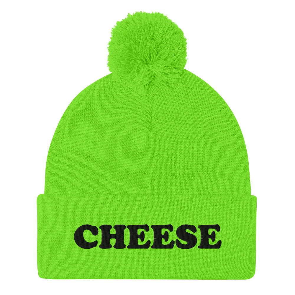 Neon Green Embroidered Cheese Beanie from Nina's Funky Shop by ninanush - Do you love cheese? Looking for a funny foodie gift? This warm and cozy, embroidered beanie is just what you need. It's a classic pom pom beanie with "Cheese", expertly embroidered on the front. The perfect funny beanie for cheese lovers and foodies of all kinds. Eat cheese in style in our funky cheese enthusiast hats.