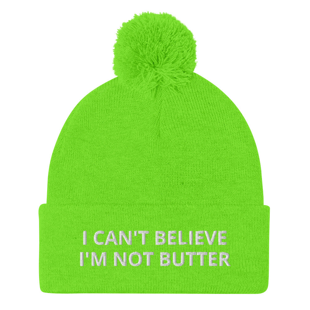 Neon Green Embroidered Beanie with I can't believe it's not butter from Nina's Funky Shop - Are you a butter lover? Looking for a funny gift for a foodie? This warm and cozy, embroidered beanie is just what you need. It's a classic beanie with "I can't believe I'm not butter" on the front. A perfect beanie for butter enthusiasts and foodies of all kinds. Celebrate your favorite foods in our funky foodie apparel.