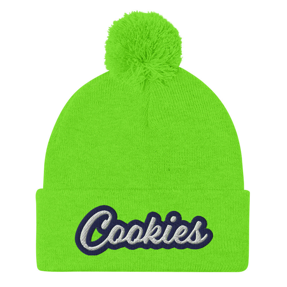 Neon Green Cookie Hat - Love Cookies? Looking for a gift for a foodie? This cookies hat is just for you! It's a warm and cozy beanie with a classic pom pom on top and "Cookies", expertly embroidered on the front. Designed by Nina and made just for you! Looking for something personalized? A different embroidery color? Shoot us an email or check out our customizable apparel!