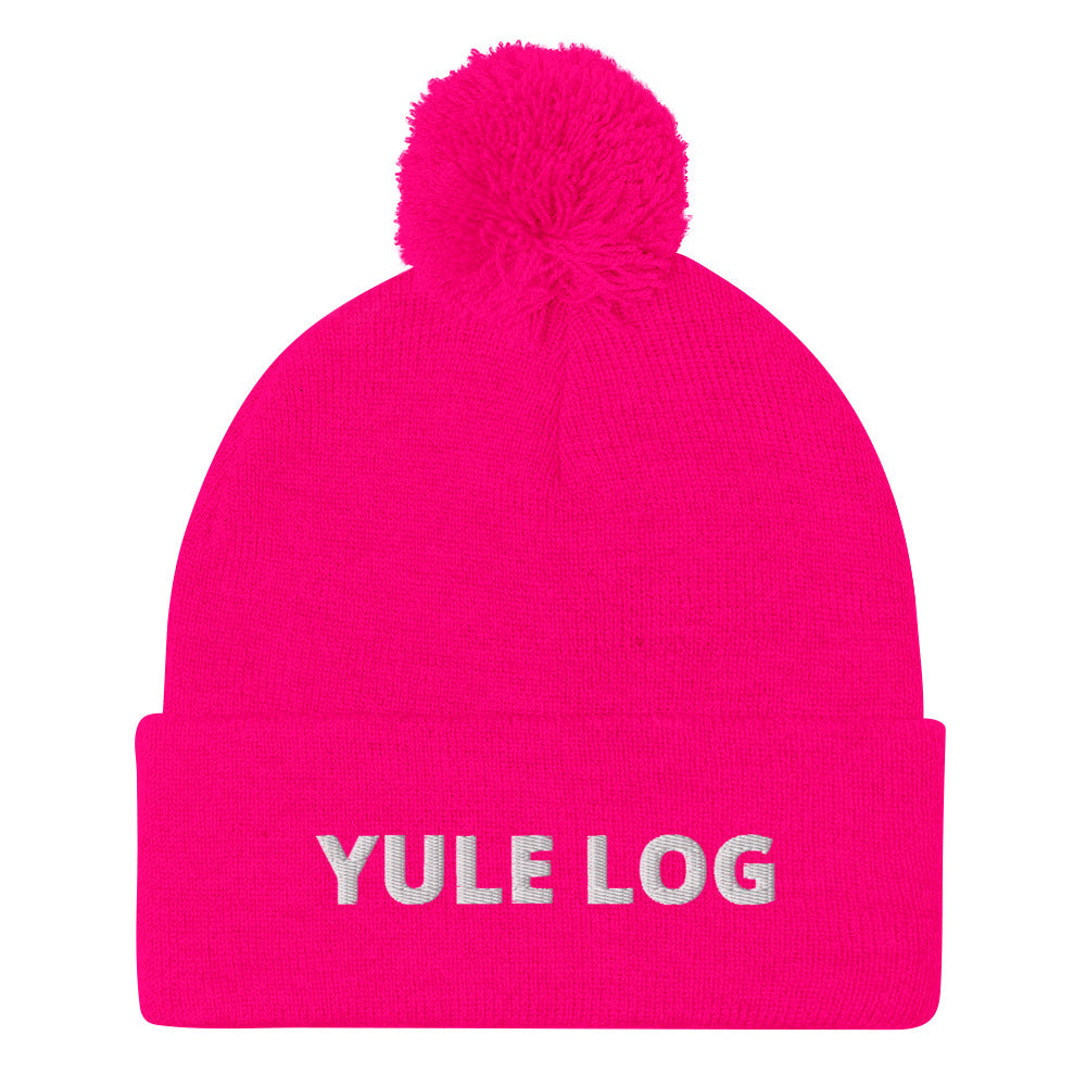 Hot Pink Yule Log Beanie from Nina's Funky Shop by ninanush - Do you love yule logs? Looking for a funny holiday hat? This warm and cozy, embroidered pom pom beanie is just what you need. Celebrate your favorite foods in style with this funny foodie Beanie with "Yule Log", expertly embroidered on the front. The perfect funny holiday gift or Christmas beanie for yule log lovers.