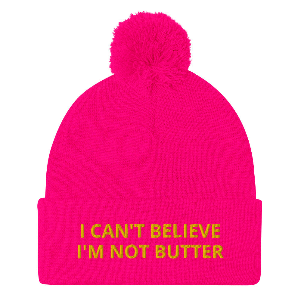 Neon Pink Embroidered Beanie with I can't believe it's not butter from Nina's Funky Shop - Are you a butter lover? Looking for a funny gift for a foodie? This warm and cozy, embroidered beanie is just what you need. It's a classic beanie with "I can't believe I'm not butter" on the front. A perfect beanie for butter enthusiasts and foodies of all kinds. Celebrate your favorite foods in our funky foodie apparel.